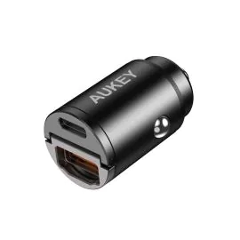 شاحن سيارةأوكي, PD Nano بقوة 30 واط بمنفذين منفذين USB-C A3,أسود