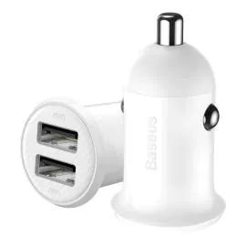 بيسوس , شاحن سيارة, قران برو , (مزدوج USB 4.8A),أبيض