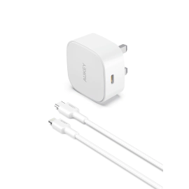 رأس شاحن جداري أوكي 20 واط، مع سلك لايتينج MFI USB-C بطول 1.2 متر، أبيض   